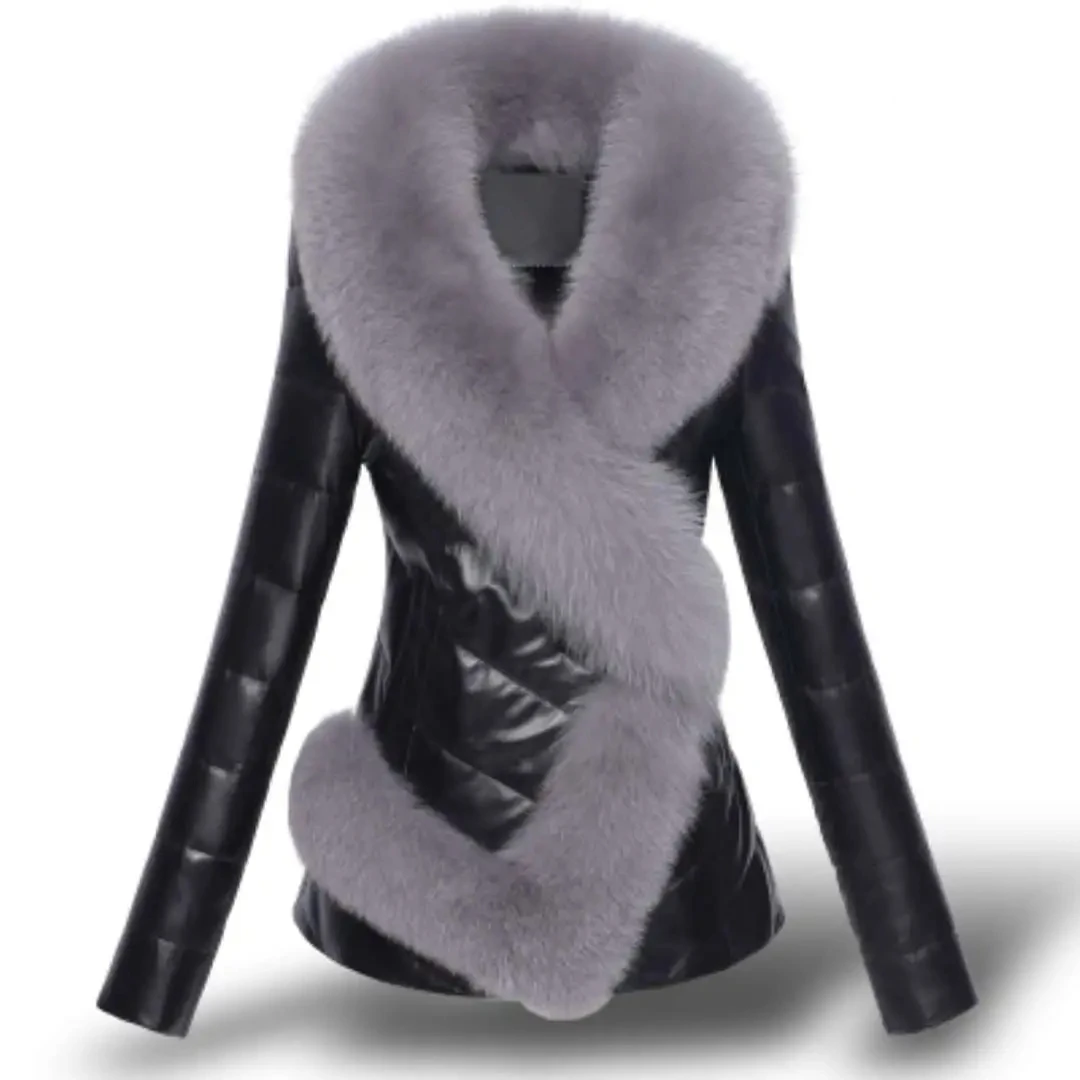 Luxury Black Faux leather Jacket Woman Winter fur Coat From Artificial Faux Mink Fur Coat Female Slim Oversize Fur Collar Coats