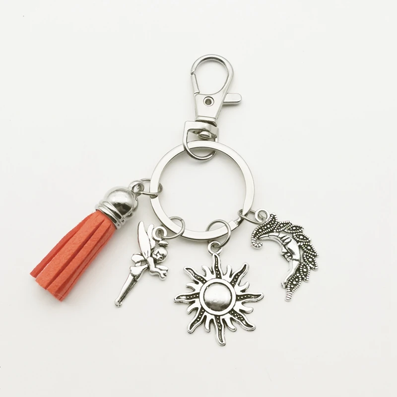 

Creative Seven-color Tassel Mysterious Elf Keychain Charm Woman Bag Moon Sun Pendant Keyring Couple Gift Jewelry Souvenir Party