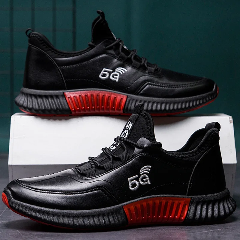 

Мужские кроссовки на шнуровке, черные, из искусственной кожи, повседневная Вулканизированная обувь, лето 2020