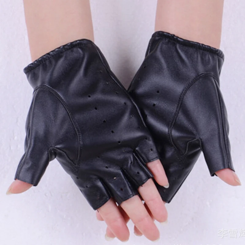 

1 Pair Fashion Motor Punk Gloves Unisex Black PU Leather Fingerless Gloves Solid Female Half Finger Driving Women Men