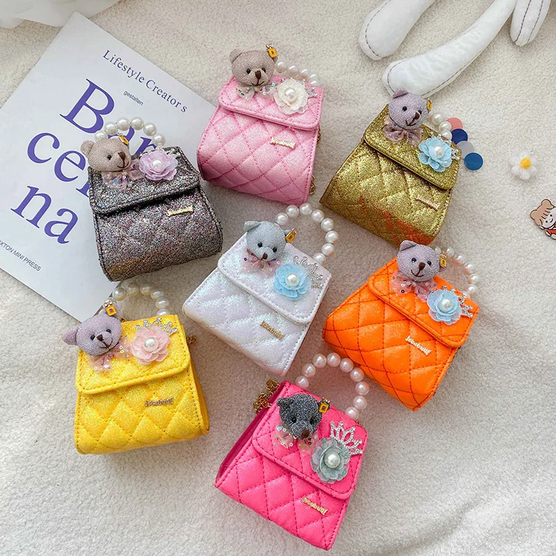 

Kids Mini Clutch Purse Cute Leather Girls Princess Messenger Bag Baby Girl Small Coin Pouch Pearl Hand Bags Gift