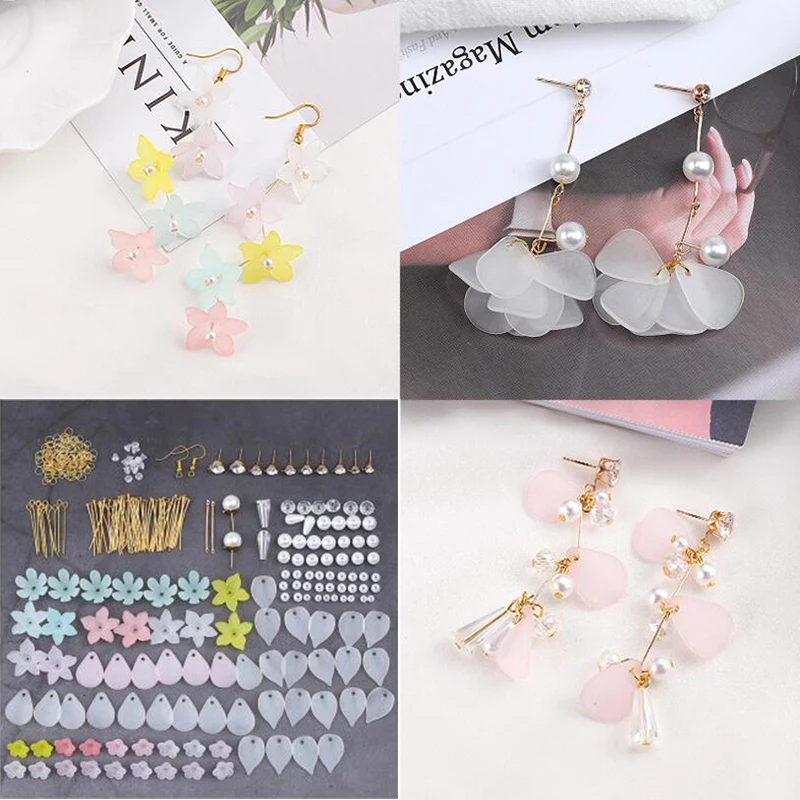 

7 Pairs Mix Flower Drop Earrings Material DIY Handmade Jewelry Making Set Craft