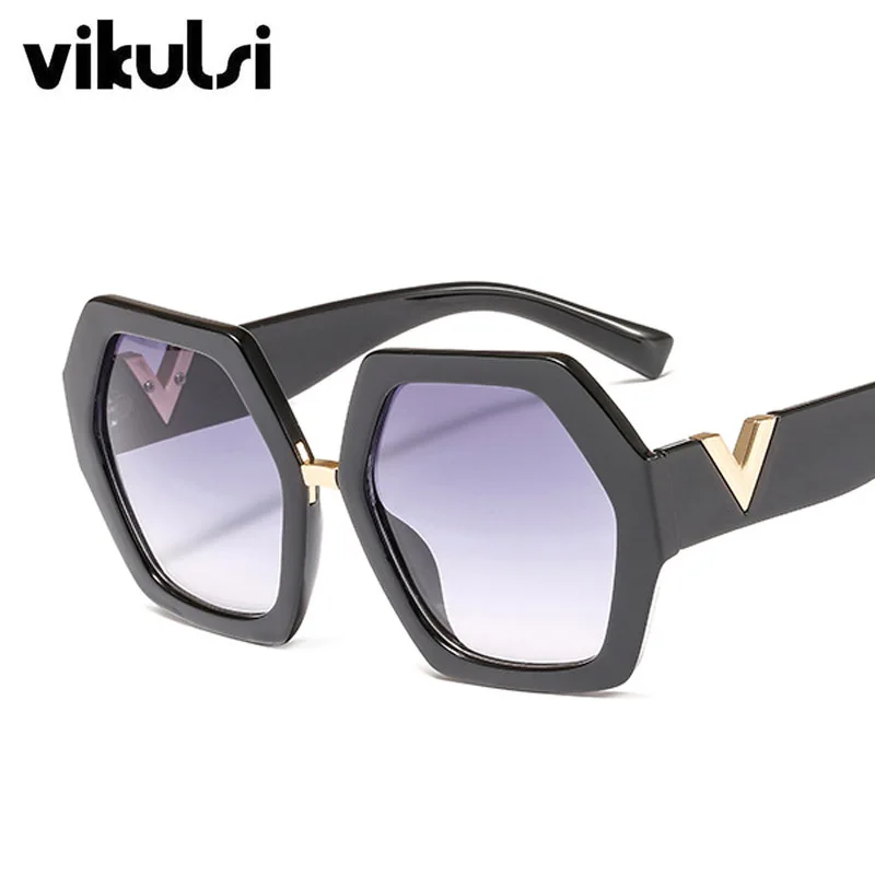 Новое Трендовое многоугольное солнцезащитное стекло es для дам большая оправа