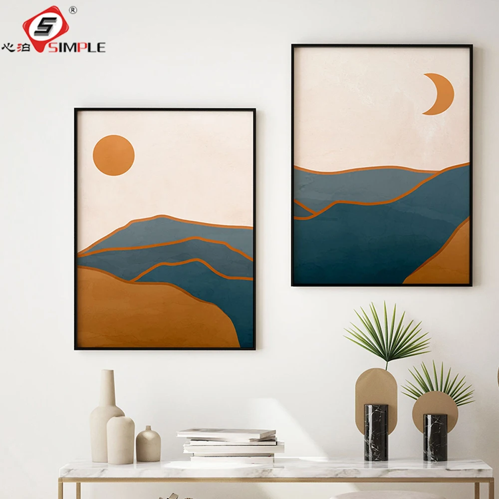 

Abstract Landscape Print Posters Mount Sun Moon Canvas Painting Wall Art Pictures For Living Room Nordic Interior Home Decor