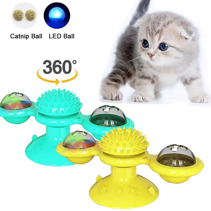 

Cat Windmill Toy Funny Massage Rotatable Cat Toys With Catnip LED Ball Teeth Cleaning Pet Products for Dropshipping