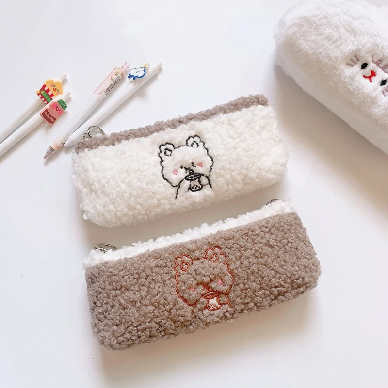 

Креативный пушистый пенал с медведем, большая косметичка, многофункциональная дорожная сумка для хранения на молнии для студентов и женщин