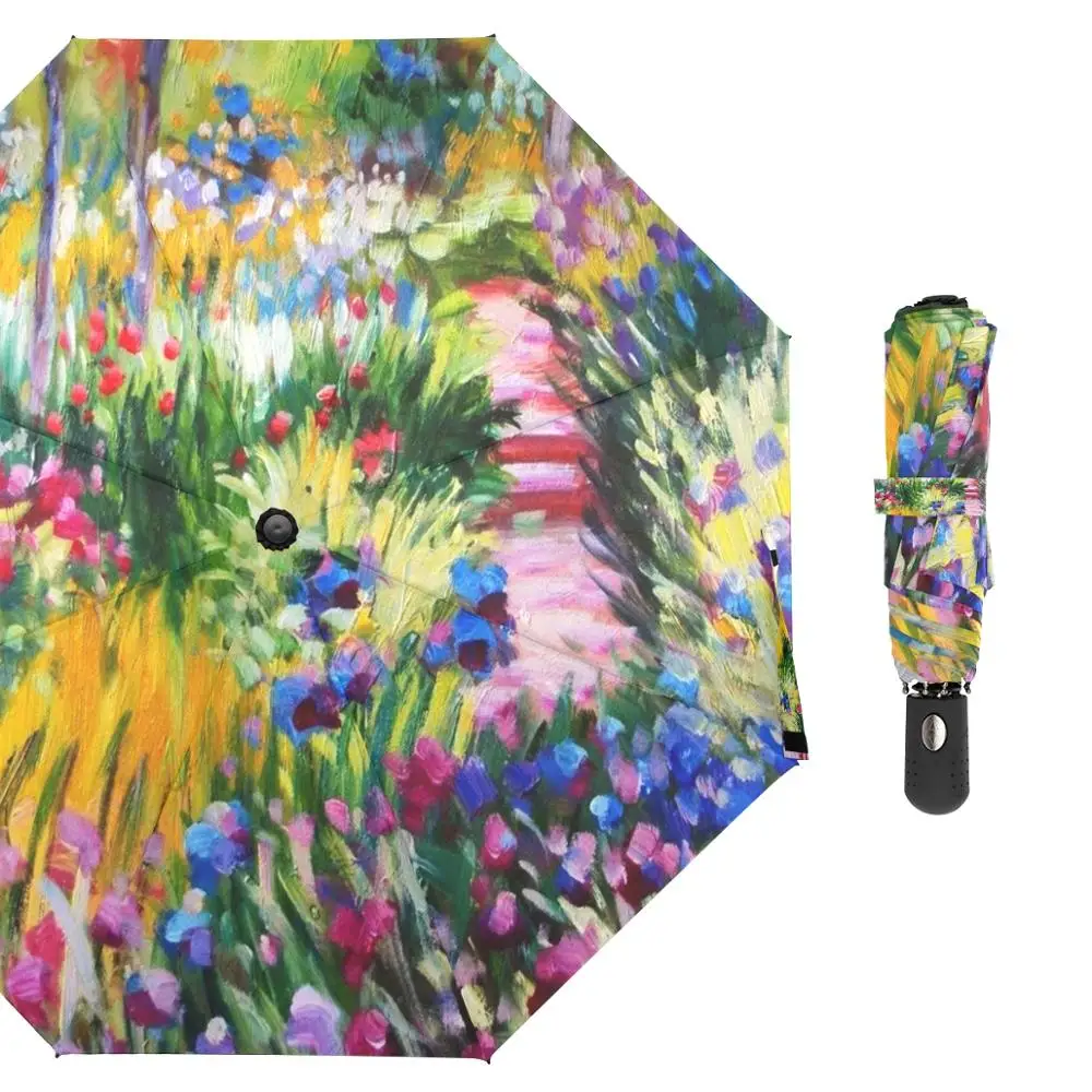 

Famous Oil Painting Umbrella Claude Monet Three Folding Umbrella Rain Women Fully Automatic Umbrella Sun Protection Parasol