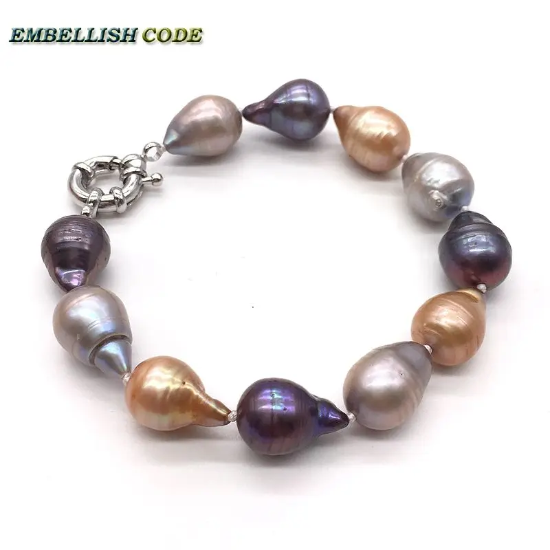

12mm*16mm Nice Special Baroque Pearls Bracelet Mixed Color Fireball Pear Shape 100% Natural Freshwater For Party Jewery