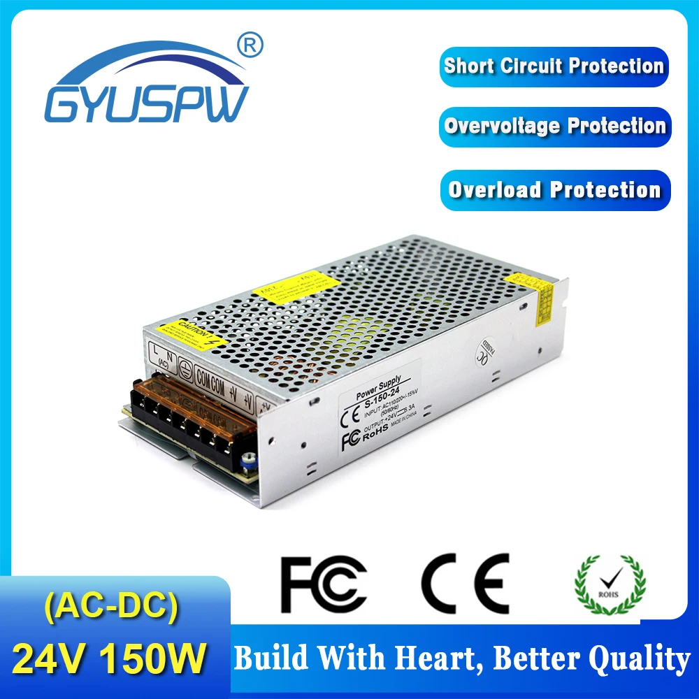 Импульсный источник питания DC24V 6.3A 150W светодиодный трансформатор 110V 220V AC к DC SMPS