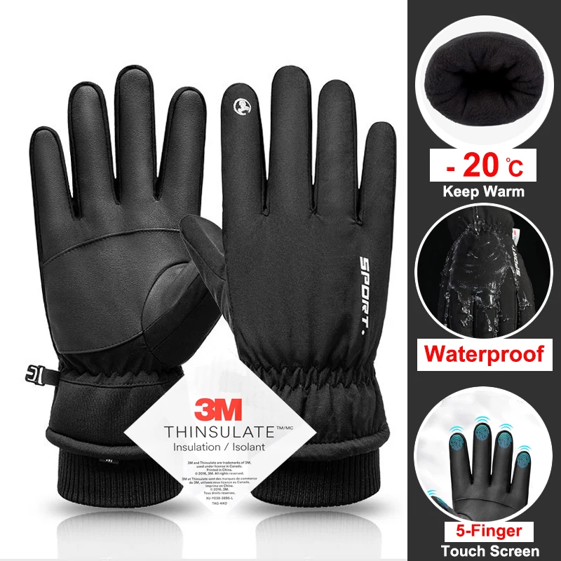 

2021 New Winter Keep Warm Ski Gloves Men 3M Cotton Cold-Proof Windproof 10-Finger Touch Screen Gloves Non-Slip Waterproof Glove