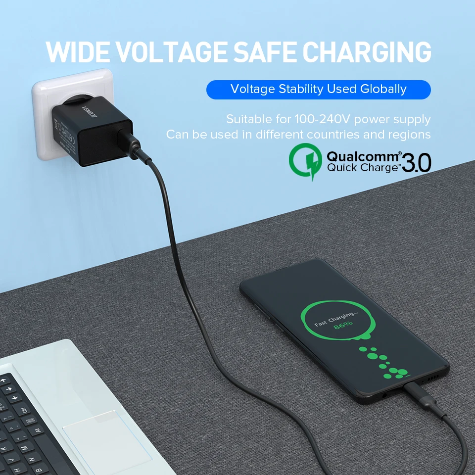 Venroii Quick Charge 3 0 18 Вт Qualcomm QC3.0 быстрое зарядное устройство usb портативный мобильный