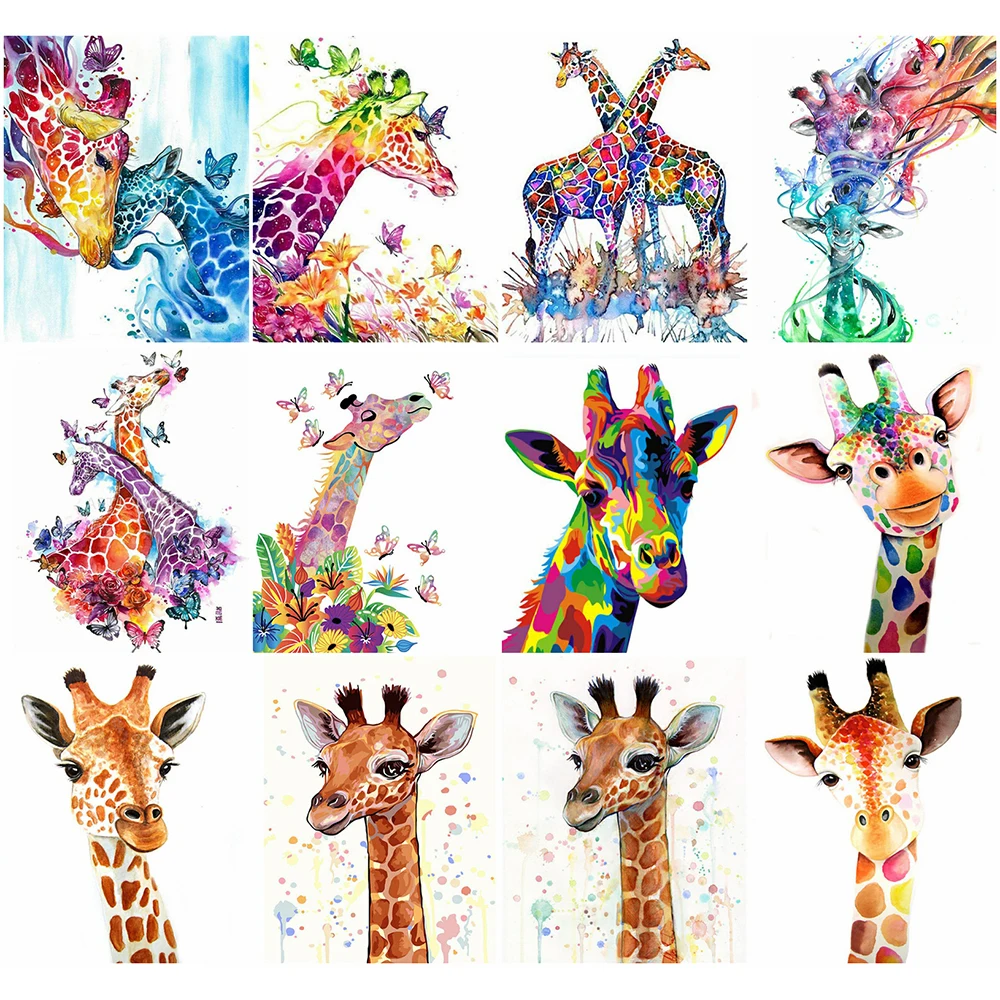 

AZQSD Oil Painting By Numbers Giraffe Home Bedroom Wall Artwork DIY 40x50cm Coloring By Numbers Canvas Animal Handpainted Gift
