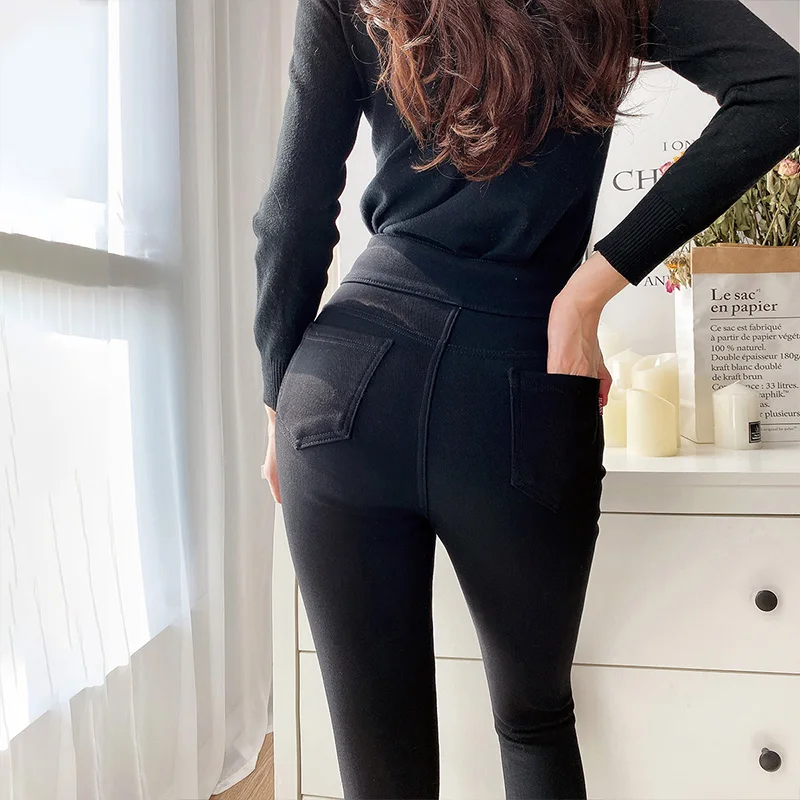 

Dabuwawa Women High Waist Fleece Pencil Pants Winter Female Casual Solid Long Pants Office Lady Work Wear Trousers DT1DLP008