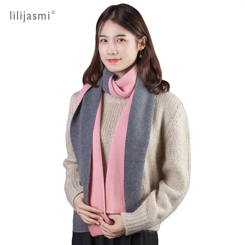 Двусторонний 2 цвета смесь шерсти и кашемира вязаный шарф 180*30 см унисекс Женские