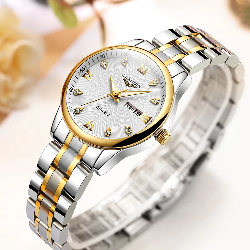 Парные часы GUANQIN для мужчин и женщин мужские влюбленных из нержавеющей стали