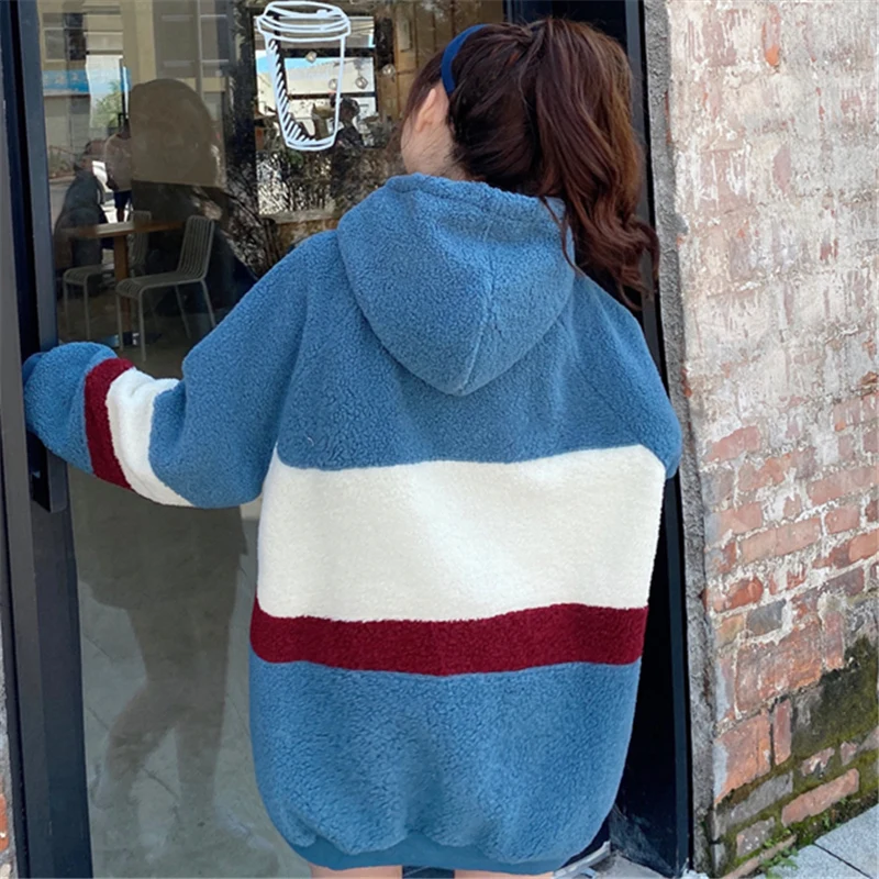 

Lamb Wool Chic Hong Kong Style Sweater Women's Autumn and Winter Ins Loose Korean Style Boyfriend Idle Style Fleece-Lined
