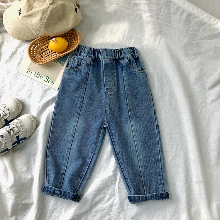Весенне осенние модные джинсы в Корейском стиле для мальчиков универсальные