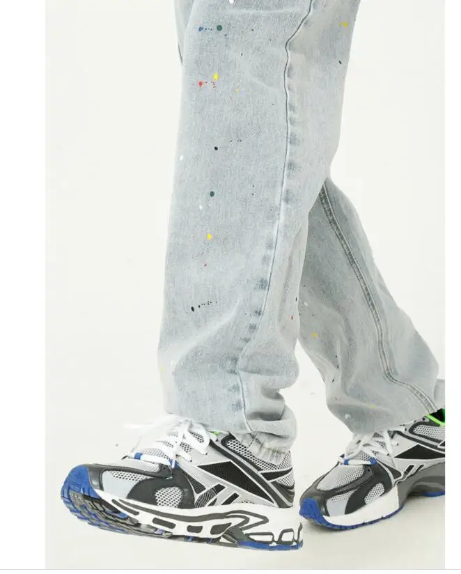 Hip Hop Paint Splashed Jeans Loose Straight Jeans Male Youth Hip Hop Retro Hole Jeans Straight Pants