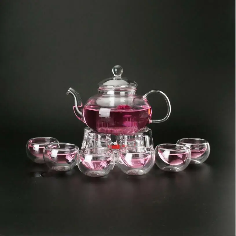 Чайный набор из боросиликатного стекла чайников с заварником 6 травяных чашек