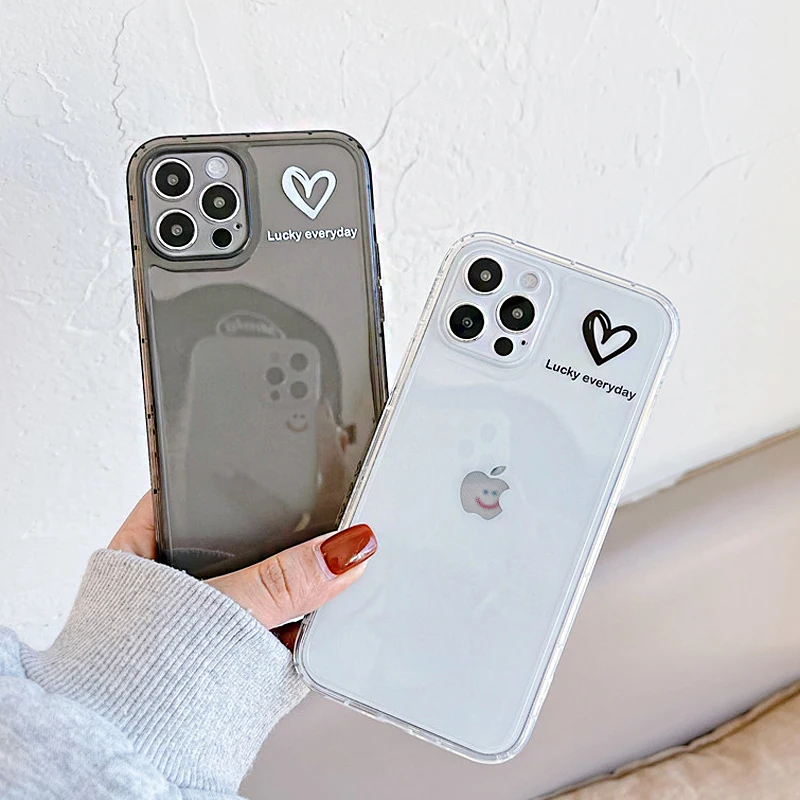 simple cute love heart transparent phone case for iphone 11 12 pro x xr xs max 7 8 plus se 2020 shockproof soft silicone cover free global shipping