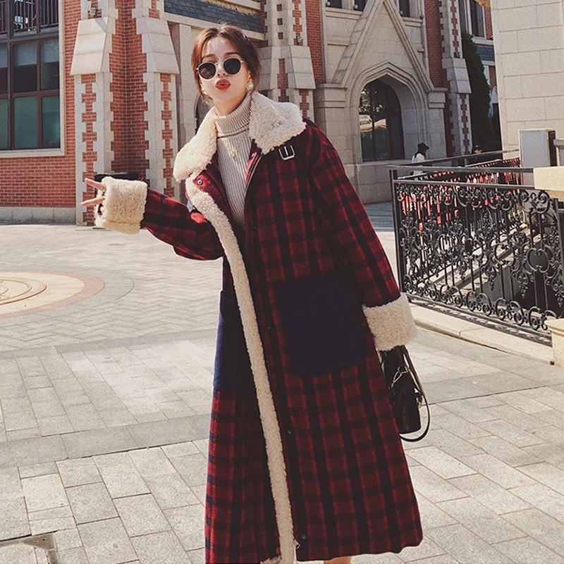 Женское зимнее пальто-поло с воротником из овечьей шерсти хлопковое пальто в