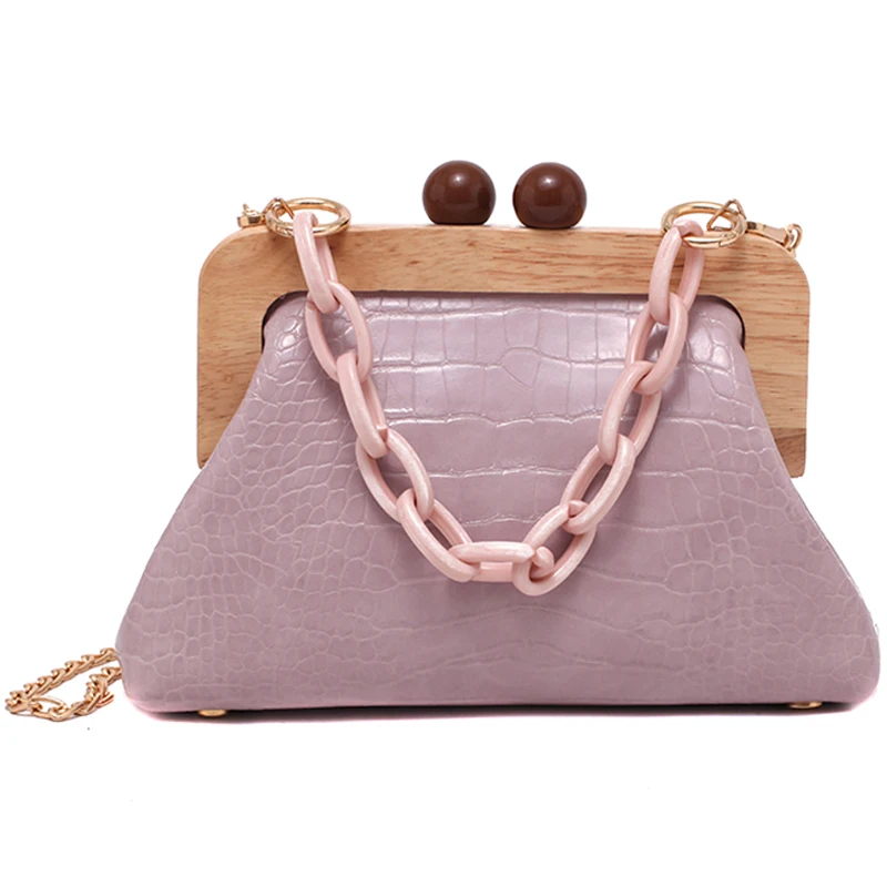 

Fashion Clip Shell Women Shoulder Bags Designer Acrylic Chains Handbags Luxury Alligator Pu Leather Crossbody Bag Lady Clutches