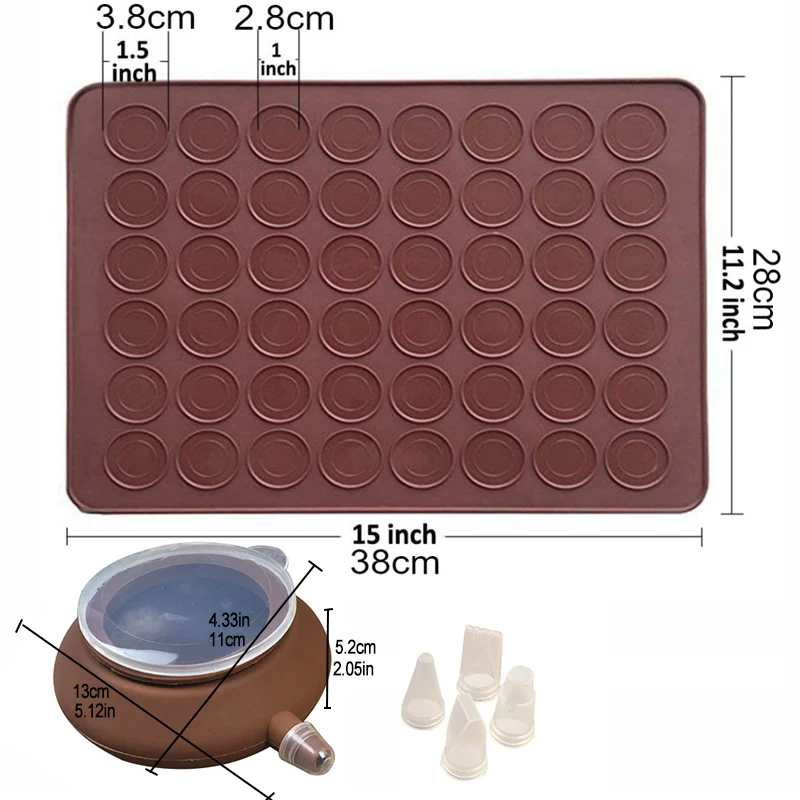 

48 Capacity Macaron Kit Non-Stick Silicone Pastry Mat Baking Mold Set Baking Sheet Cake Decorating Piping Pot with 5pcs Nozzles