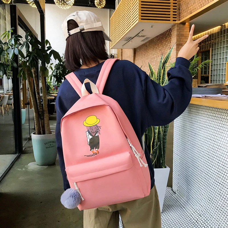 4 шт. рюкзак с мультяшным принтом в консервативном стиле холщовые однотонные