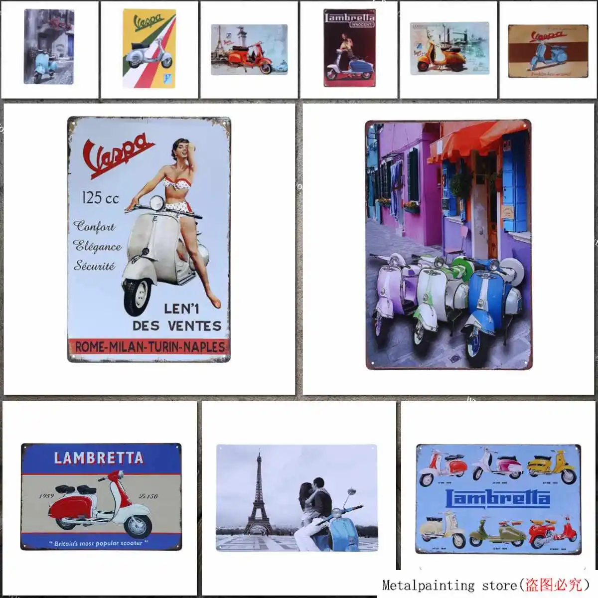 Lambretta электромобиль с металлическими знаками Vespa винтажная настенная живопись