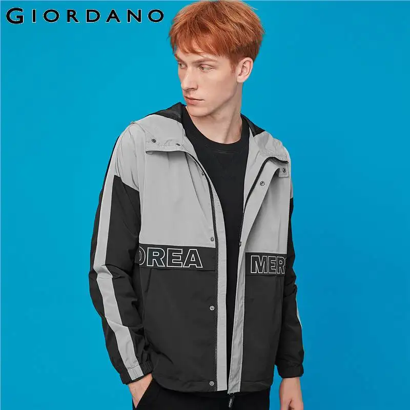 Мужская куртка с капюшоном Giordano ветрозащитная контрастной сетчатой подкладкой и