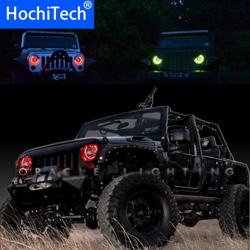 Для Jeep Wrangler RGB светодиодный Фар halo глаза ангела комплект Тюнинг автомобилей
