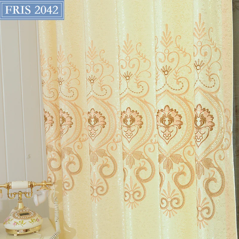

European-style Curtains for Living Dining Room Bedroom Luxury Embroidered Cloth Curtains Beige Curtains Window Curtains