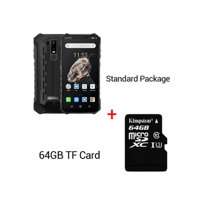 Ulefone Armor 6S 6," Helio P70 Android 9,0 6 ГБ 128 Гб Смартфон Беспроводная зарядка 16 МП Восьмиядерный NFC OTG прочный мобильный телефон - Цвет: Black N 64GB Card