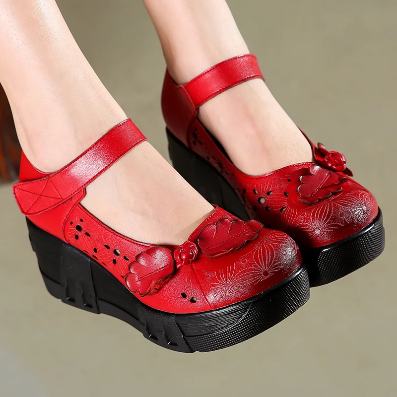 

Women Pumps Leather Black Wedge 5 CM High Heels Spring 2019 Shoes Handmade Women Leather Pumps Mary Jane Shoes Women Retro Shoe