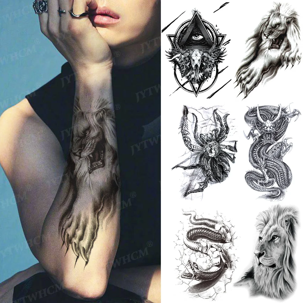 

Wolf Claw Waterproof Temporary Tattoos Sticker Evil Death Skull Devil Black Fake Sleeve For Men Kids Women Tribal Totem Tattoo