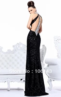 free shipping black halter sequin sheath evening dress 2016 rhinestone sleeveless prom dress maxi debutante brides maid dresses