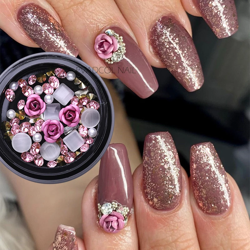 

3D Rose Nail Rhinestones Mixed Press On Nails Diamond Gems Enchanted Roses Rhinestone Charms Glitter Salon Tips Decorations