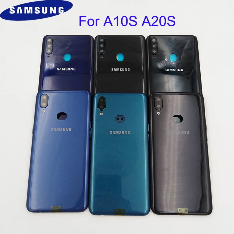 

Original Samsung Galaxy A10S A20S Back Battery Cover Rear Door Housing Replacement Case Panel Repair Parts With Camera Lens+Logo