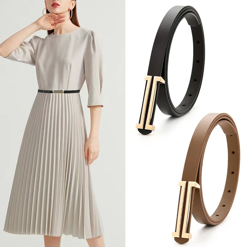 

Fashion Leather Women's Decorative Thin Belt With Dress Suit All-match Waist Leather Belt Black Waist Decoration