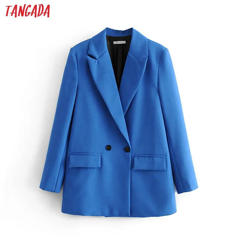 Женский двубортный пиджак Tangada элегантный синий дизайнерский офисный Блейзер
