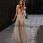 Сексуальное свадебное платье цвета шампанского, с блестками, блестящие свадебные платья а-силуэта, пляжное платье невесты до пола, 2021