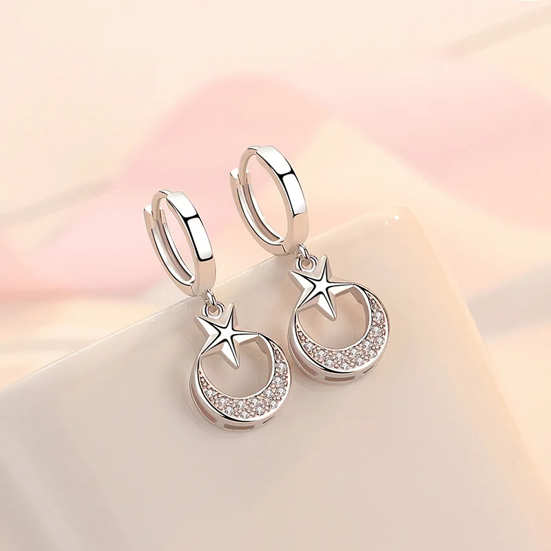 925 серебро серьги с изображением луны и звезд подарок на Новый год микро