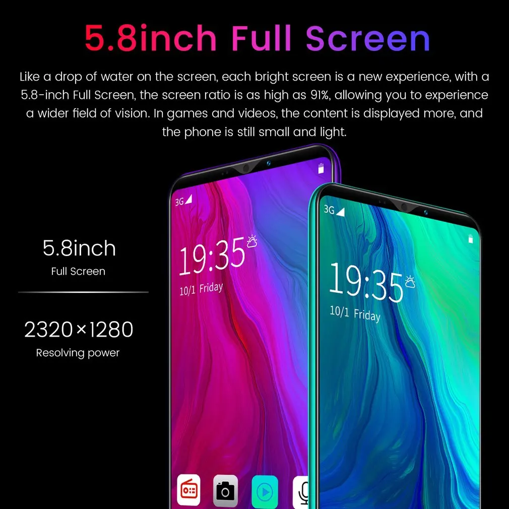 Rino3 Pro 5.8 Inch Screen Android Phone Purple Water Drop Smartphone Solid Color Mobile Cool Shape Fashion | Мобильные телефоны и