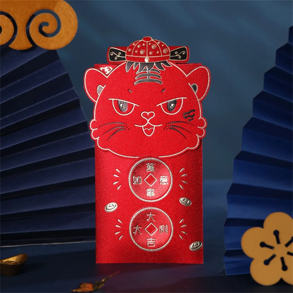 

4pcs New Year Paper Red Envelopes Lucky Red Packet Cute Money Bag Tiger Spring Festival Wedding Birthday Supplies Decor Gifts