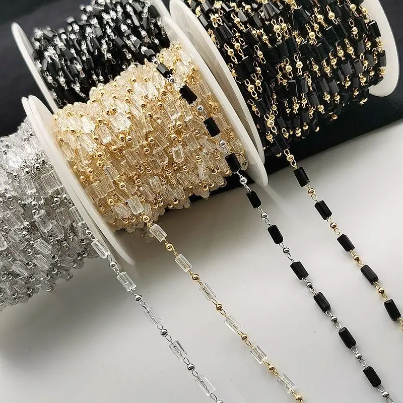

1 Meter Round Tube Glass Beads Necklace Chain Metal Copper Necklace Chains for Jewelry Making Diy Handemade Crafts Supplies