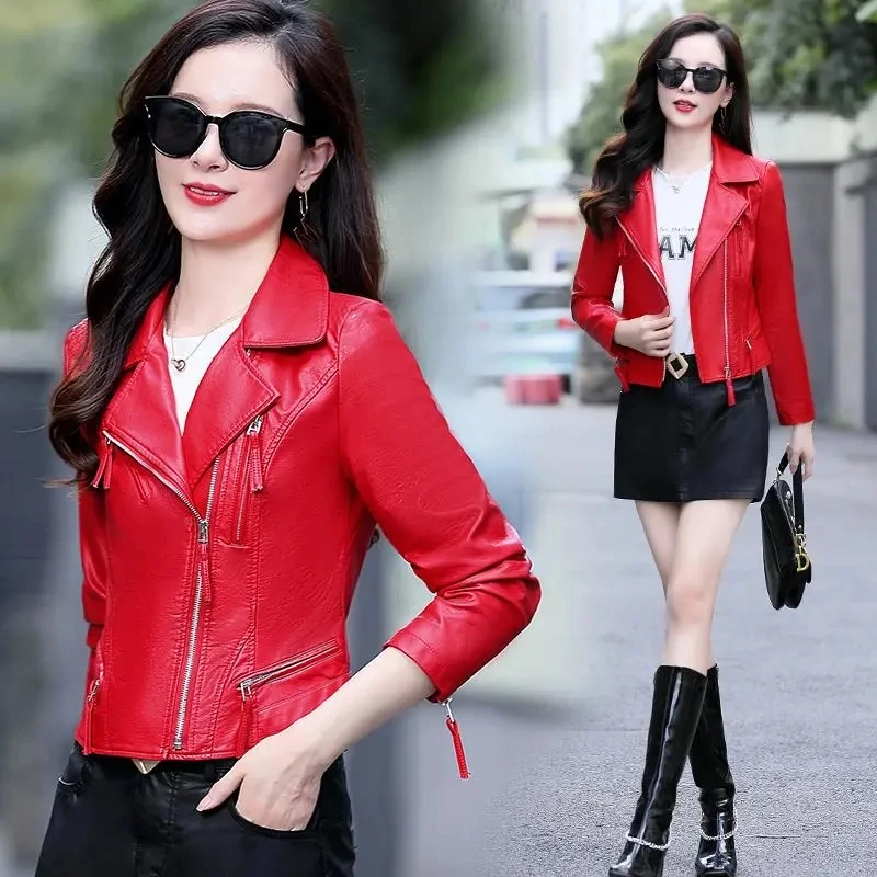 

Женская Короткая кожаная куртка, небольшая универсальная мотоциклетная кожаная куртка для осени и весны, 2021