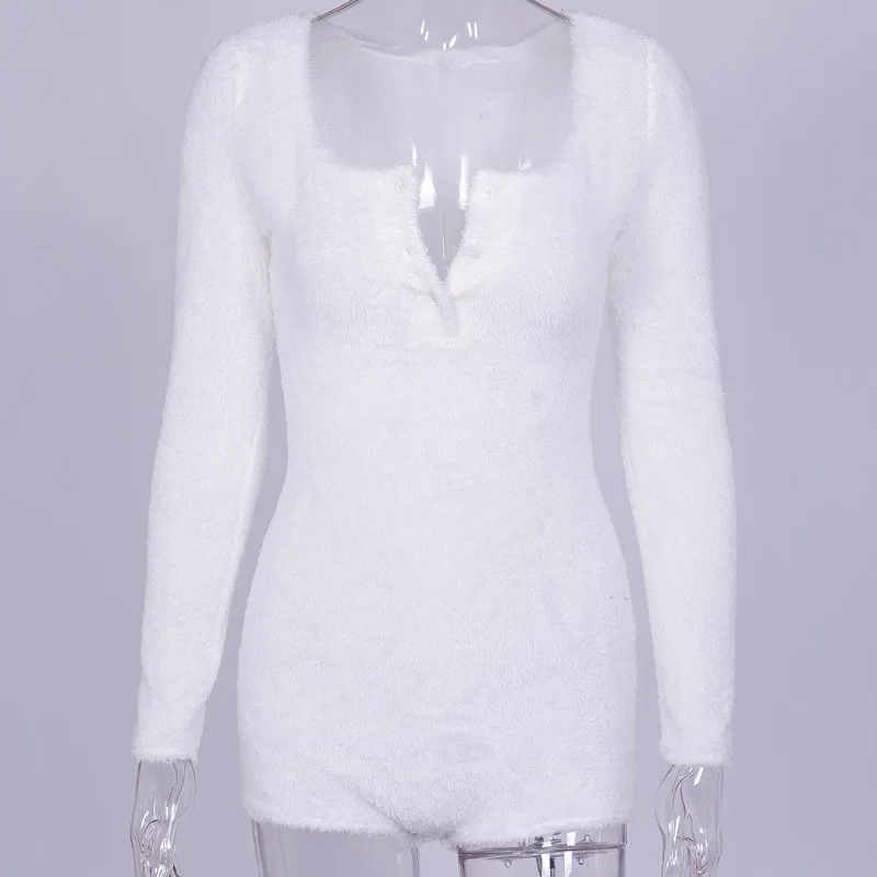 

New style one-piece women's spring sexy V-neck button solid color plus velvet bottoming shirt women