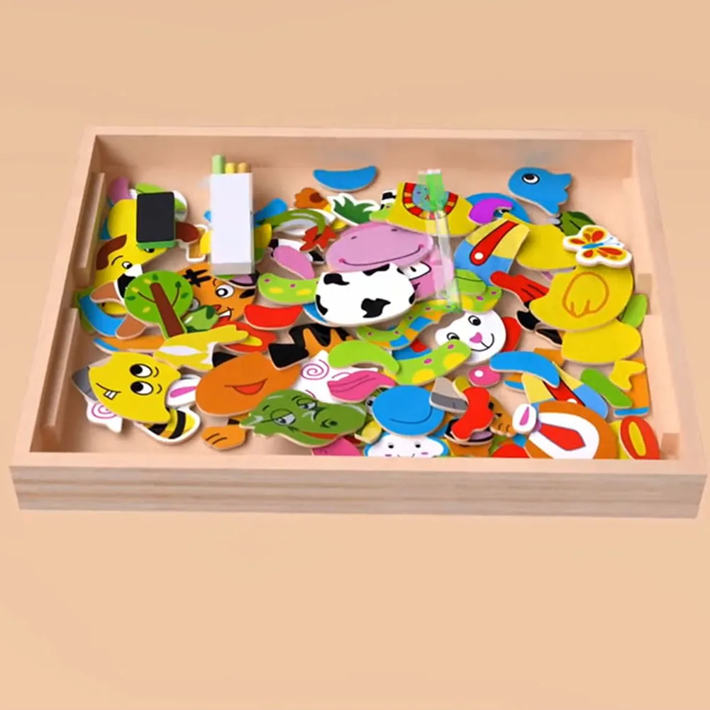 

Magnetic Puzzle Drawing Board Baby Wooden Educational Toys Animal Assembled Drawing Board Gift for Children Gift