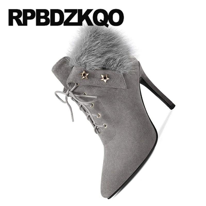Женские ботинки с заклепками Зимние 2021 шипованные серый 12 44 шпильки острым