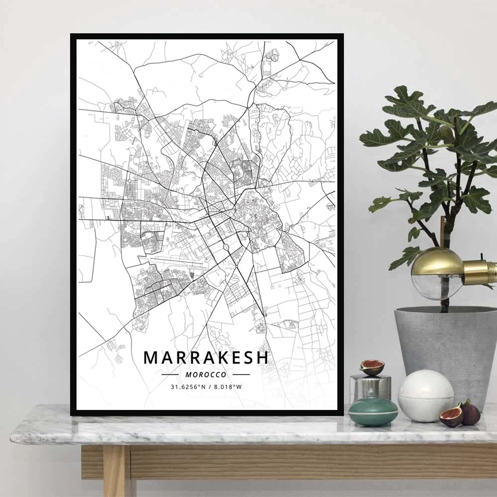 

Печать плаката, Марракеш, Рабат, Танжер, марокканская карта мира, путешествия, город, масляная живопись, холст, искусство, настенные картины, ...
